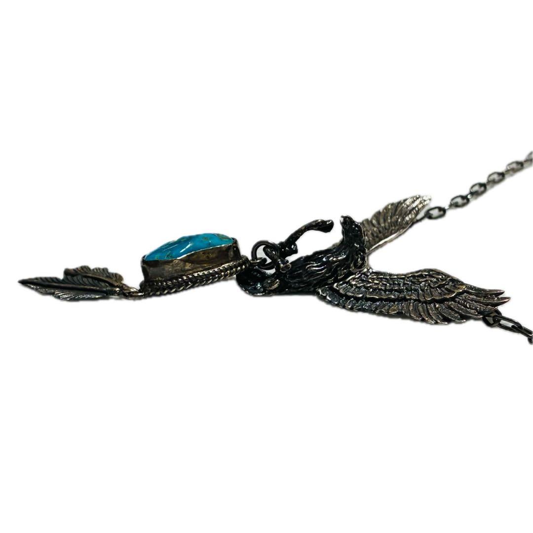 シルバー925 ネックレス　ペンダント　イーグル　スネーク　ターコイズ　フェザー