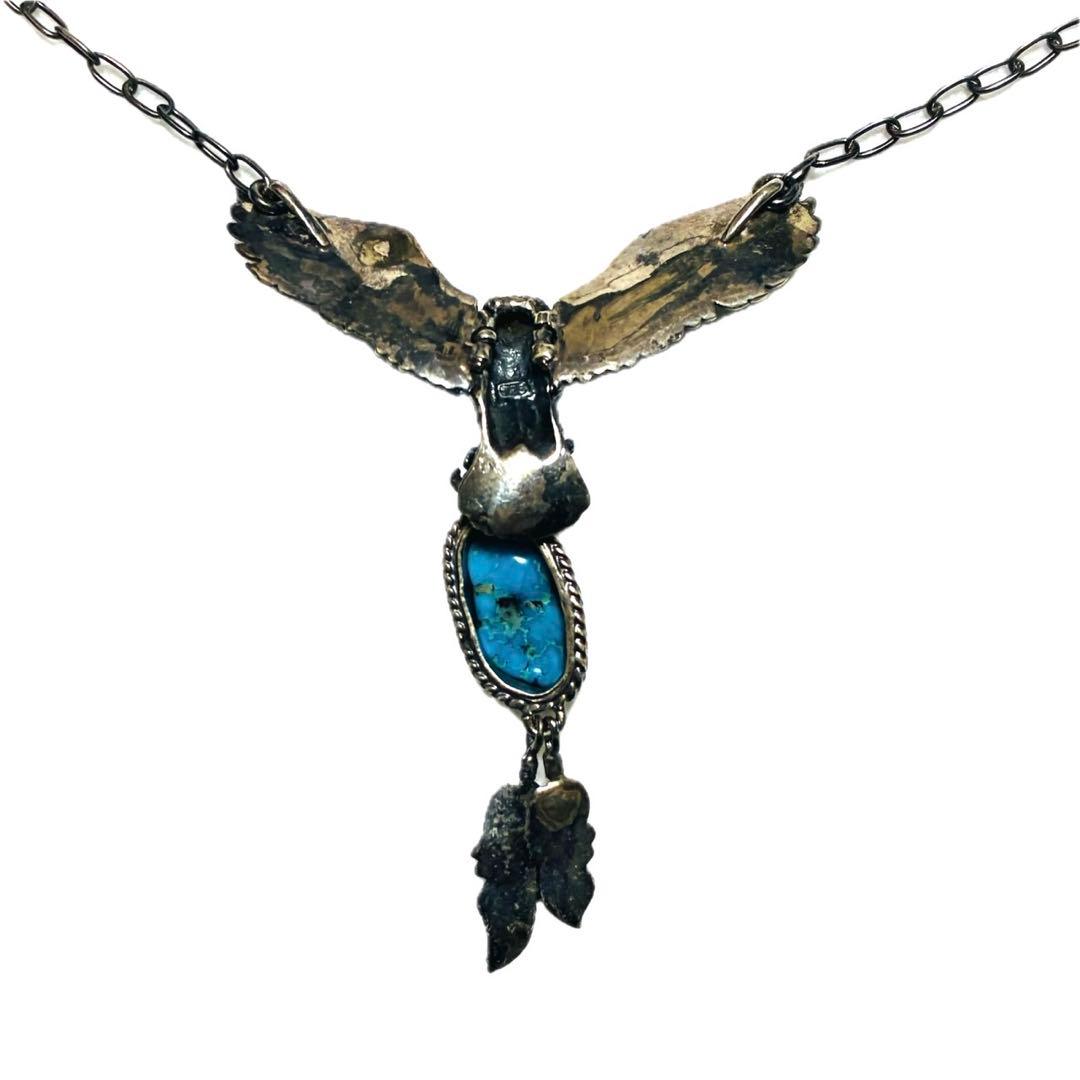 シルバー925 ネックレス　ペンダント　イーグル　スネーク　ターコイズ　フェザー