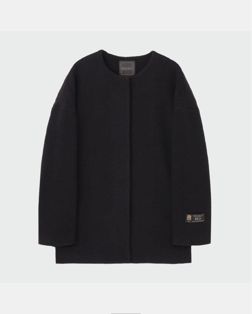 美品 PLST プラステ マンテコ ノーカラーハーフコート 黒 M