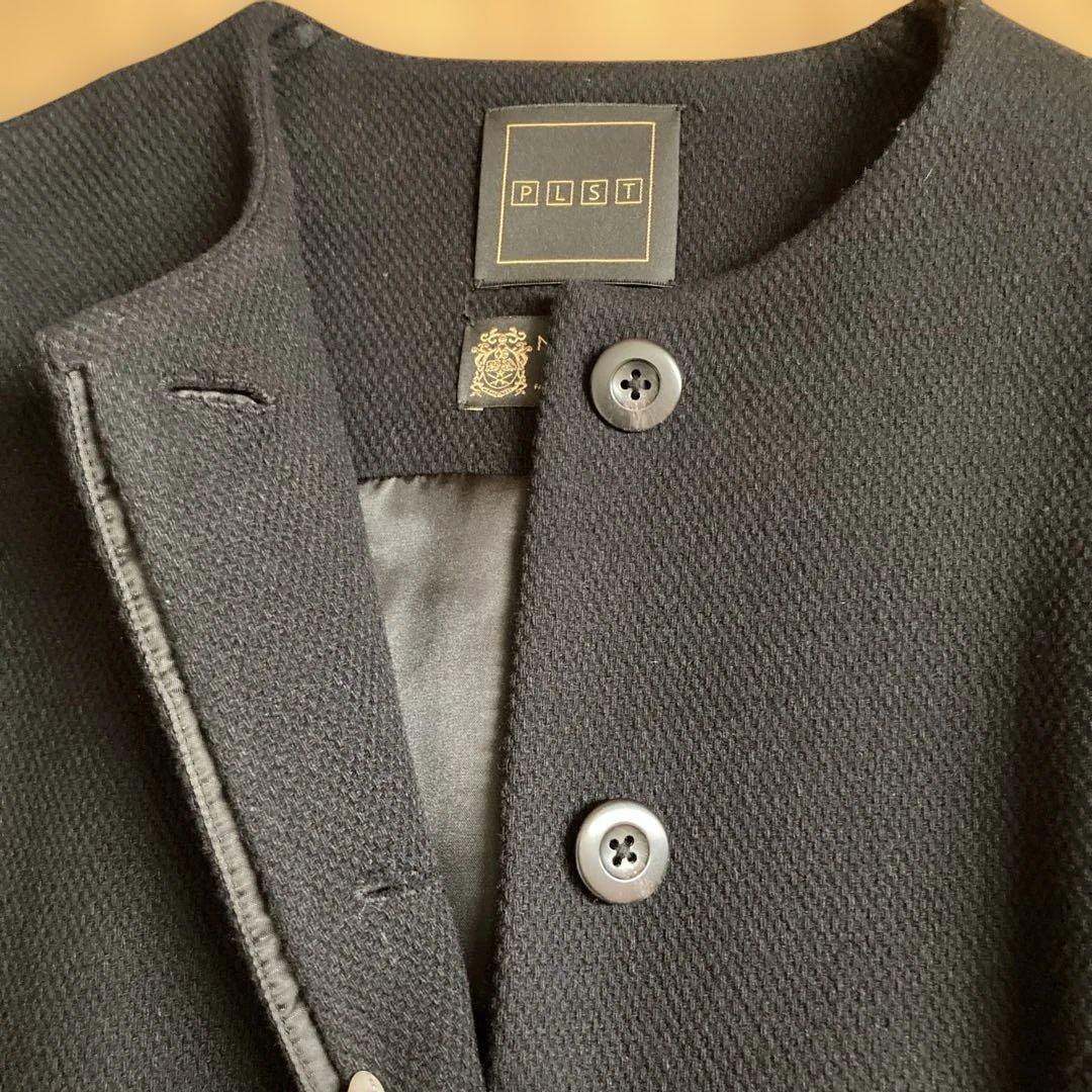 美品 PLST プラステ マンテコ ノーカラーハーフコート 黒 M