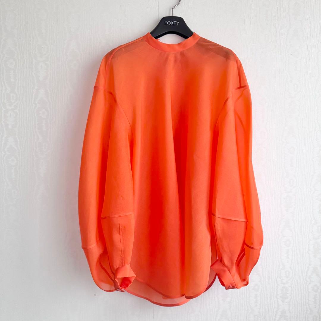 2024ブラミンク シルク100%バックリボンブラウス オレンジ BLAMINK