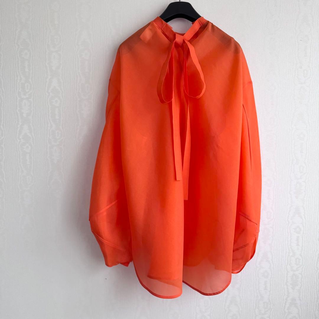 2024ブラミンク シルク100%バックリボンブラウス オレンジ BLAMINK