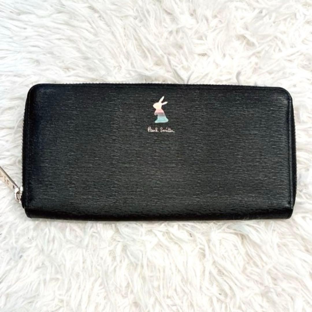 【美品】Paul Smith マーケトリーバニー 長財布 ラウンドファスナー　黒