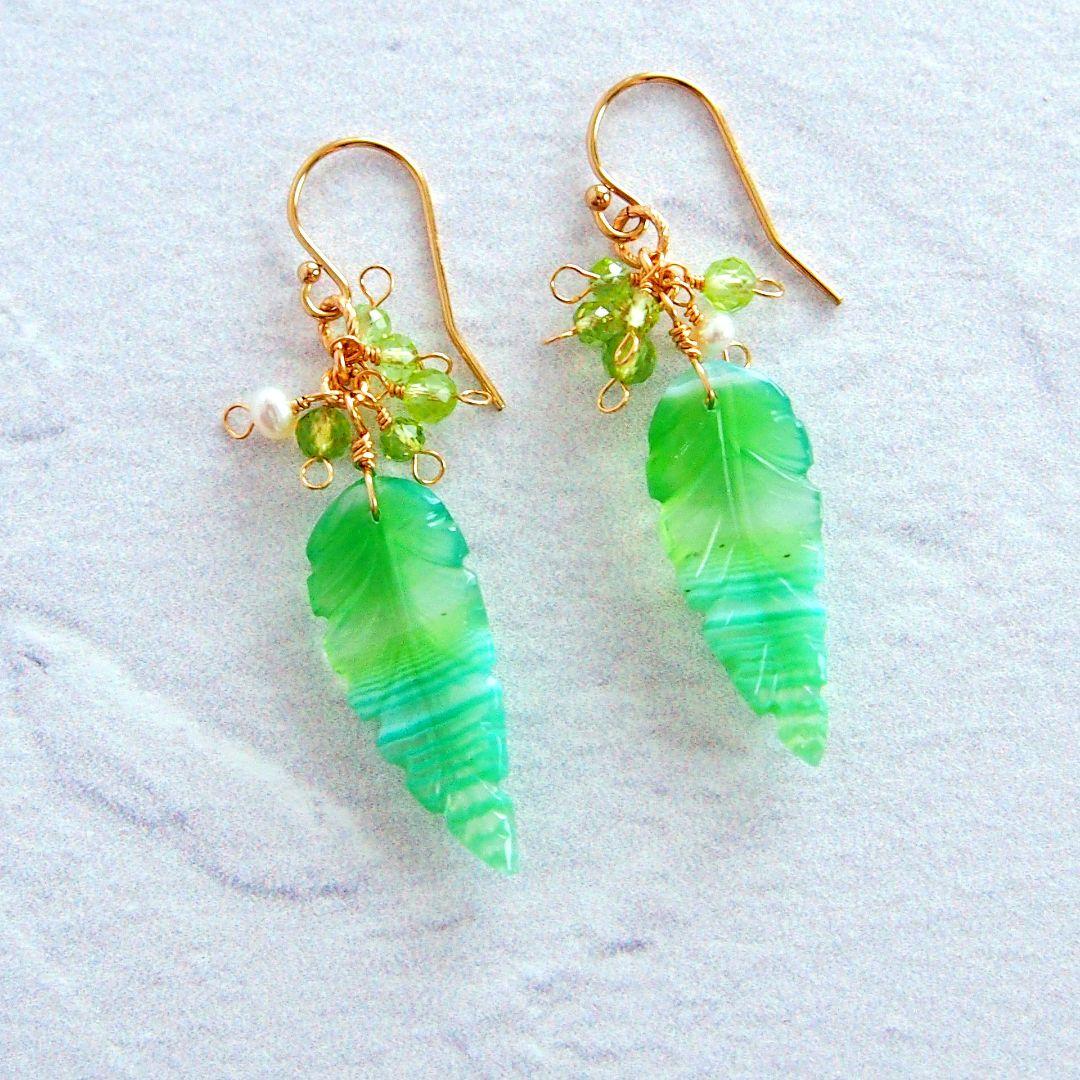 Kaya　グリーンバンデッドオニキス　リーフカービング　14kgf　他1点