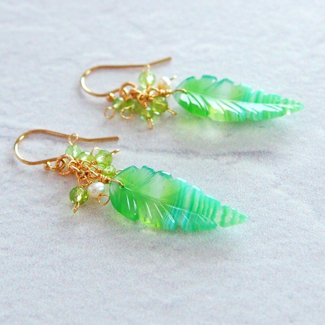 Kaya　グリーンバンデッドオニキス　リーフカービング　14kgf　他1点