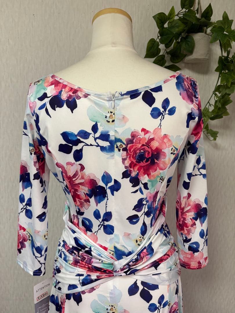 まーちゃん⭐︎花柄 七分袖 ロングドレス MLサイズ 新品