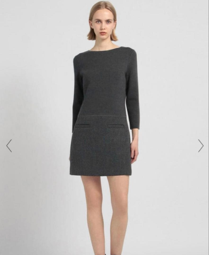 Theory セオリー スリムツイードワンピース 切り替え ツイード グレー 0