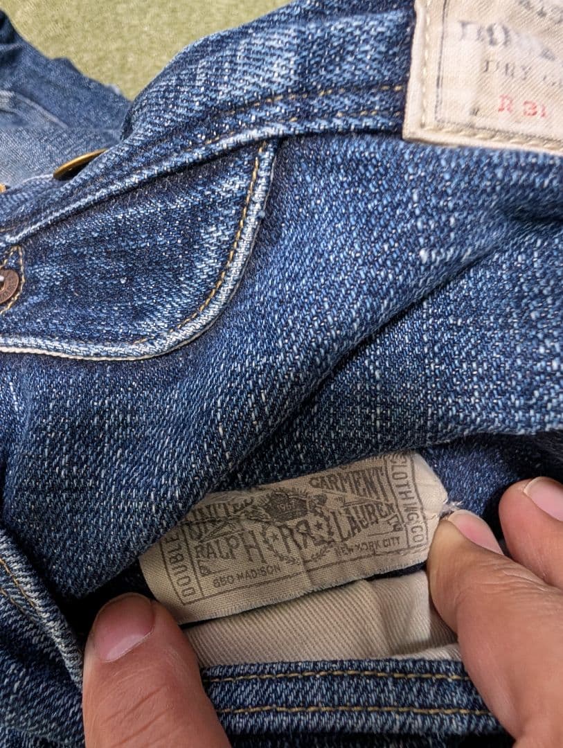 I*様 ダブルアールエル　ダークブルー ストレートデニム フライボタン 33×3