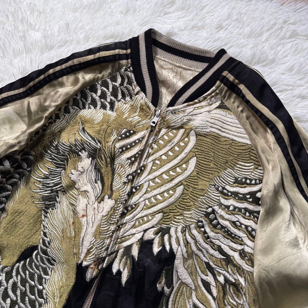 希少✨花旅楽団　スカジャン　リバーシブル　豪華刺繍　ブラック×ゴールド　XL