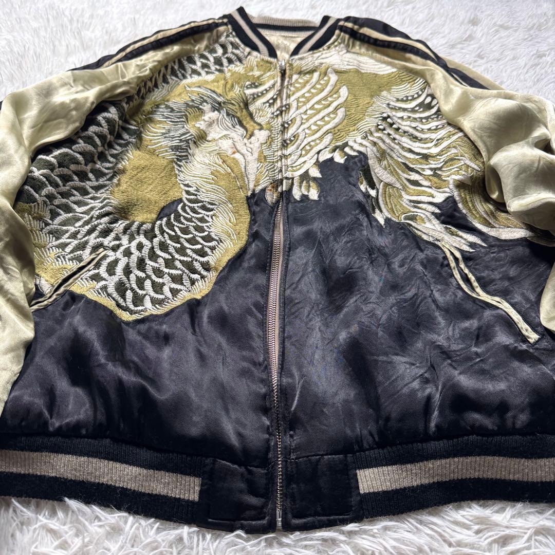 希少✨花旅楽団　スカジャン　リバーシブル　豪華刺繍　ブラック×ゴールド　XL