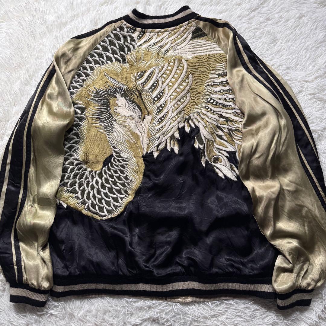 希少✨花旅楽団　スカジャン　リバーシブル　豪華刺繍　ブラック×ゴールド　XL