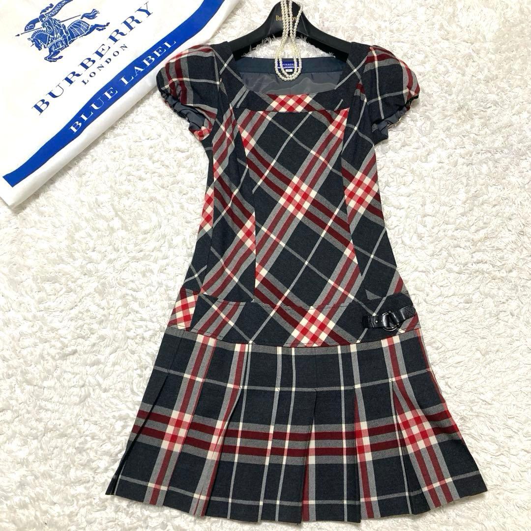 極美品♡ バーバリーブルーレーベル チェックワンピース ベルト プリーツ 36