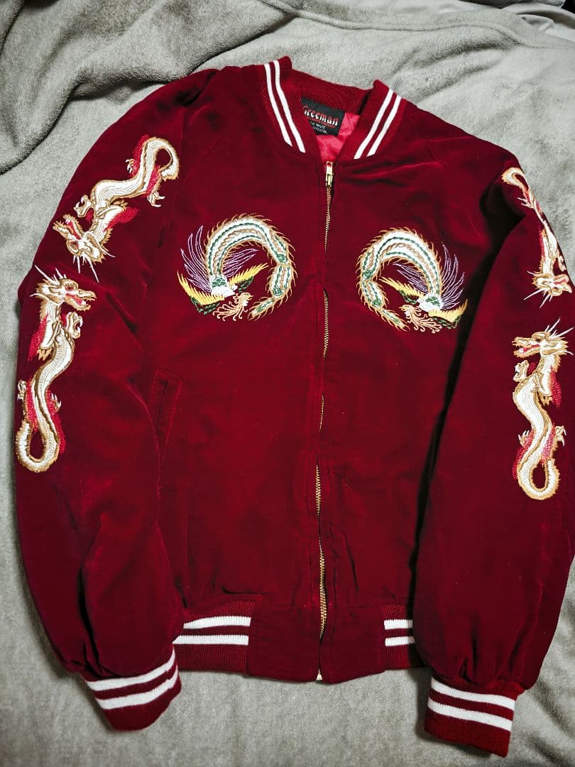 Greeman 日本 限定 スカジャン 別珍 unisex 赤 龍孔雀