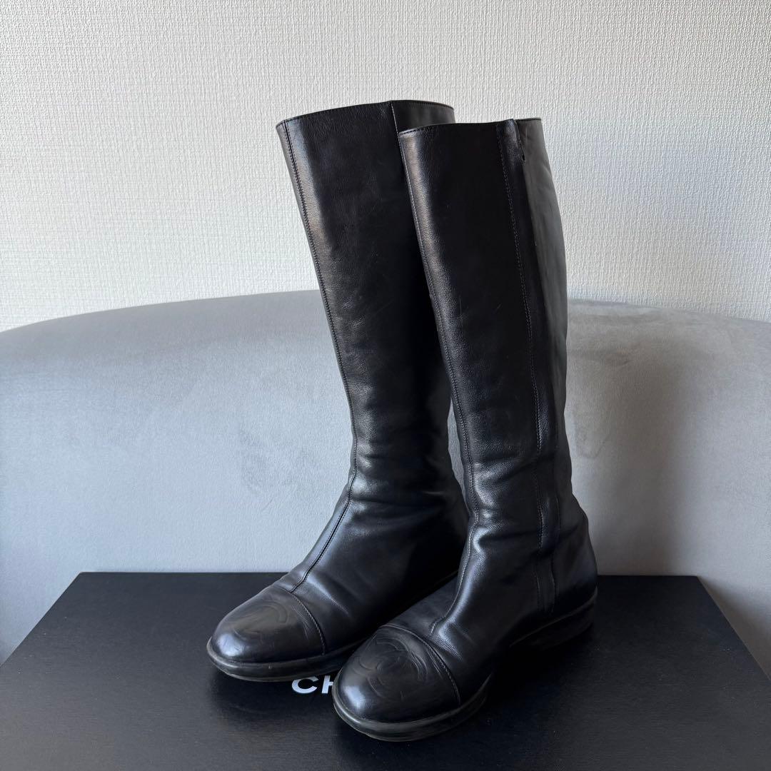 シャネル ロングブーツ ブラック ココマーク レザー 36 23cm
