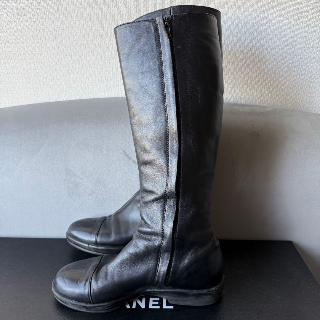 シャネル ロングブーツ ブラック ココマーク レザー 36 23cm