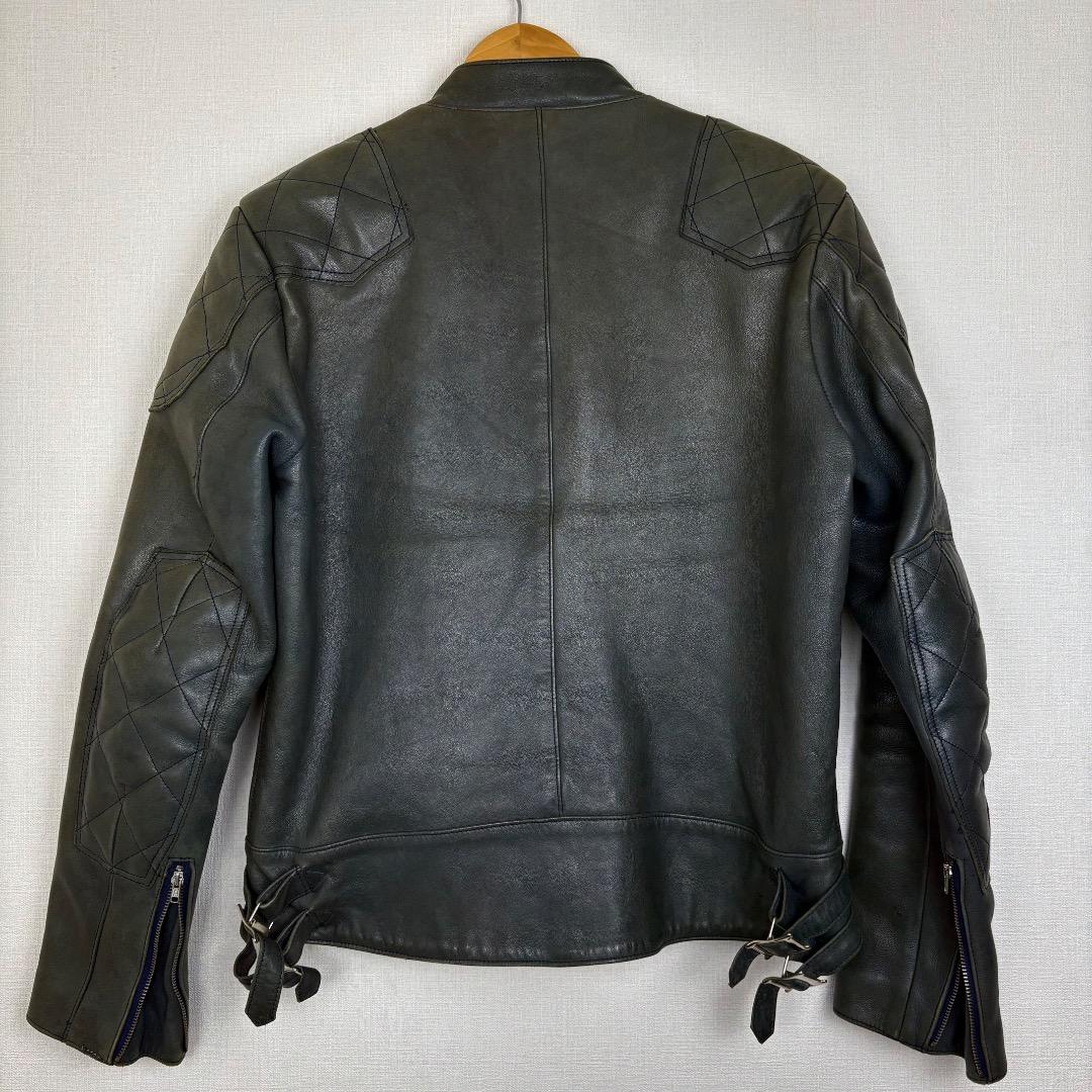UNUSED ネイビー ダークグリーン レザー シングルライダースジャケット