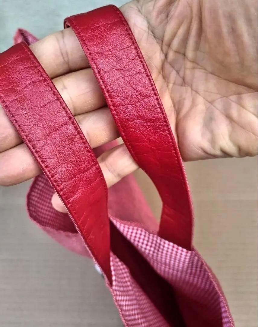 ファミリア　デニムバッグ　レッスンバッグ　赤