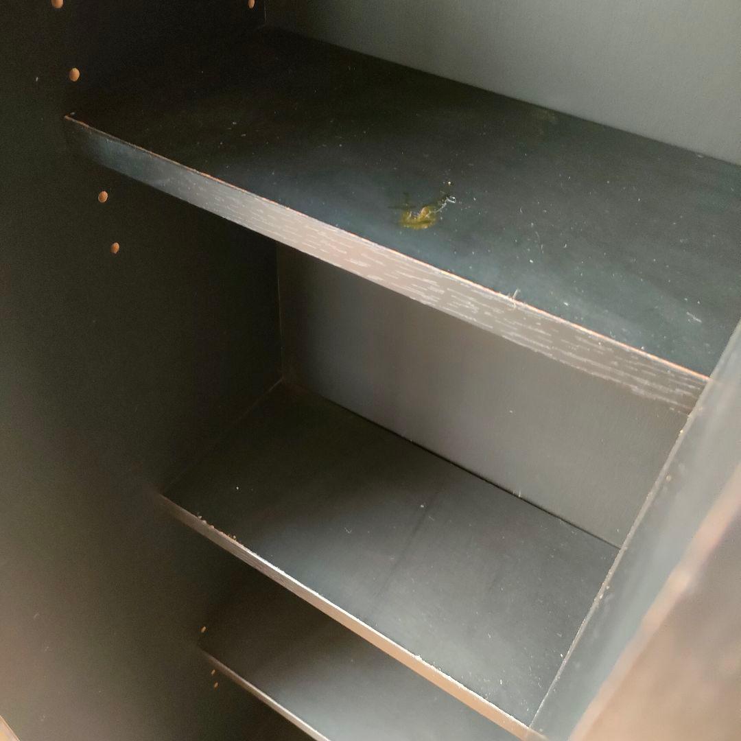 【昭和レトロ】黒の木製本棚 6段 スライド式 前後二列 ブラック木製本棚