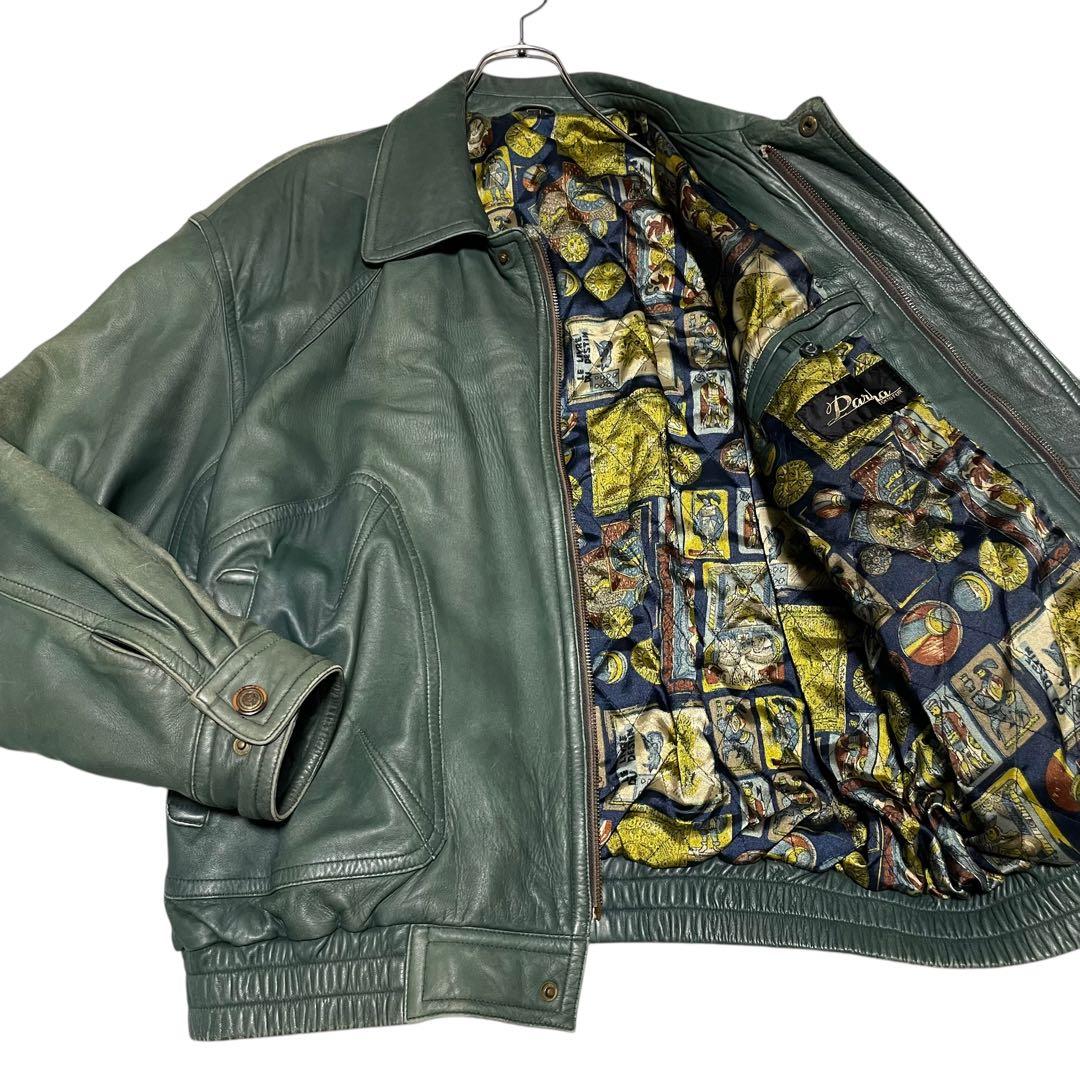 極希少【vintage】羊革ラムスキンシングルライダースジャケット グリーンXL