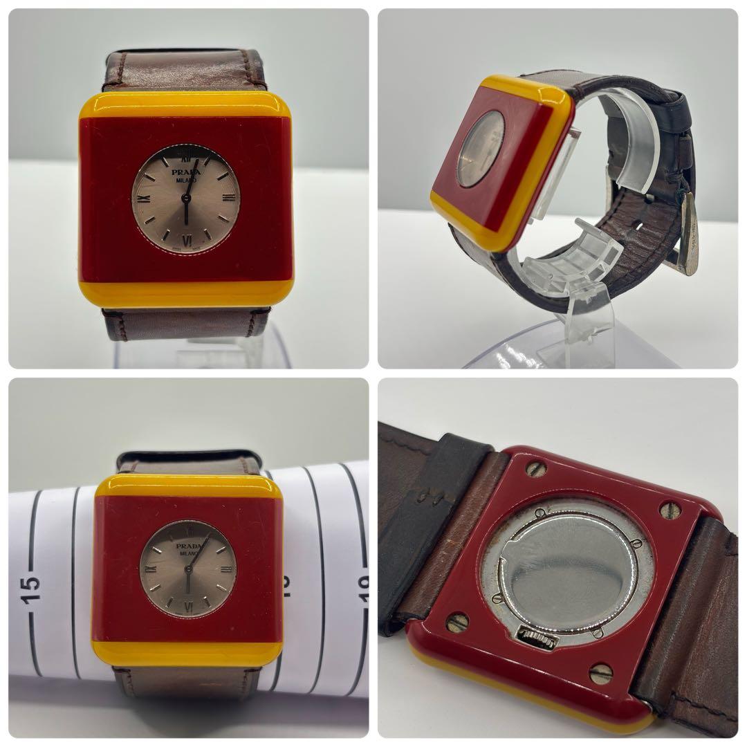 【新品電池交換済み】PRADA プラダ　腕時計　スクエア　レザー　希少