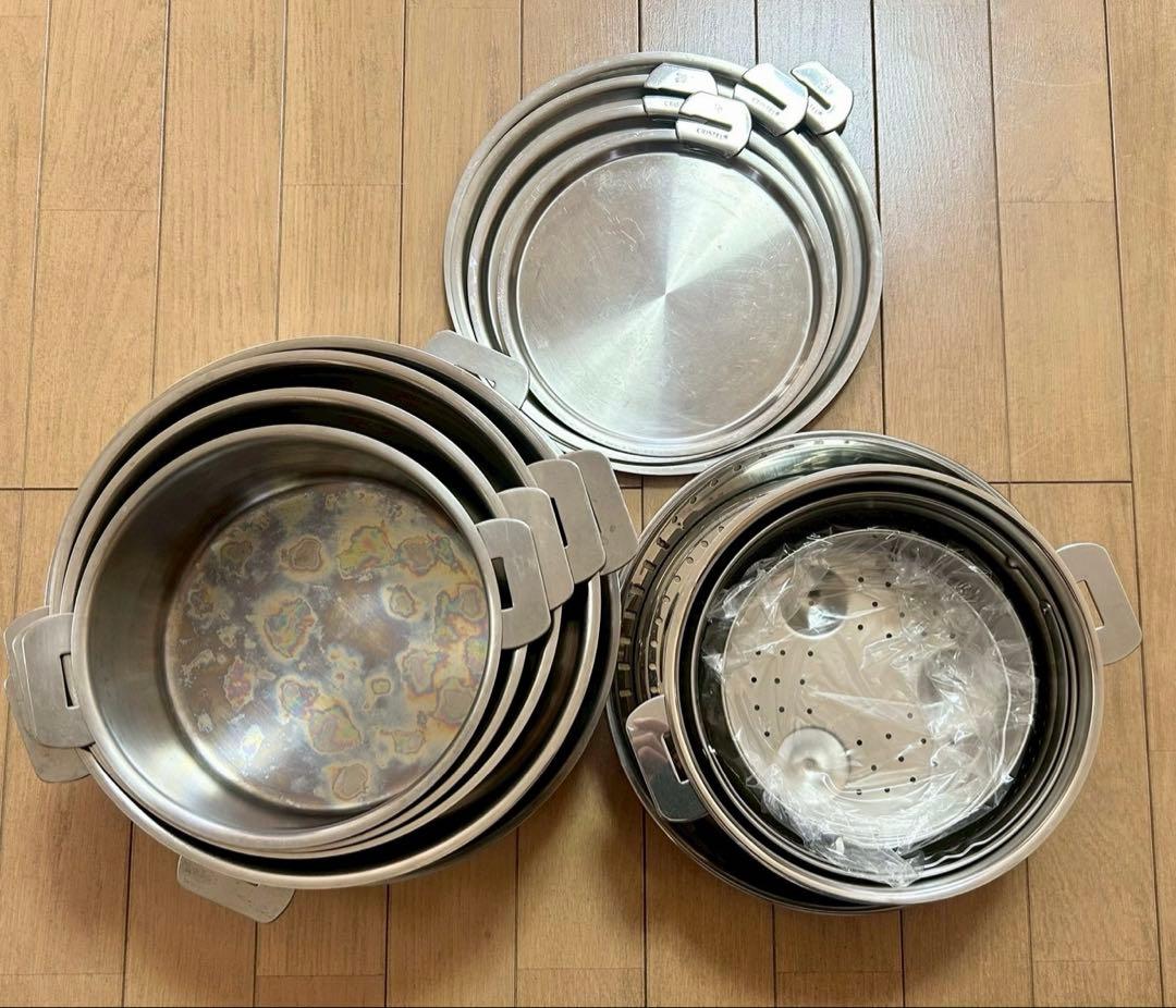 【美品/中古品】CRISTELステンレス鍋セット20.22cm鍋、蓋セット