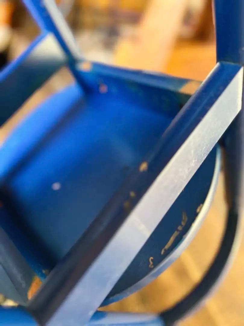 昭和40年代 青い木製スツール 無垢材 丸椅子 レトロ 学校家具