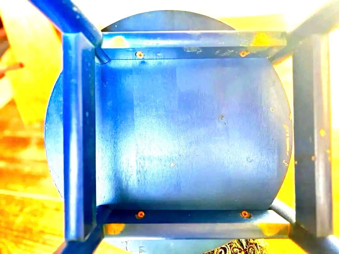 昭和40年代 青い木製スツール 無垢材 丸椅子 レトロ 学校家具