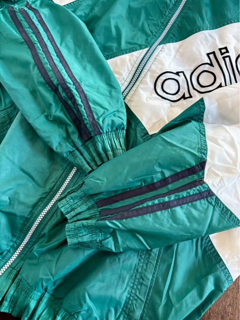 アディダス/入手困難 90s 国旗刺繍タグ ナイロン セットアップ 緑×白 L