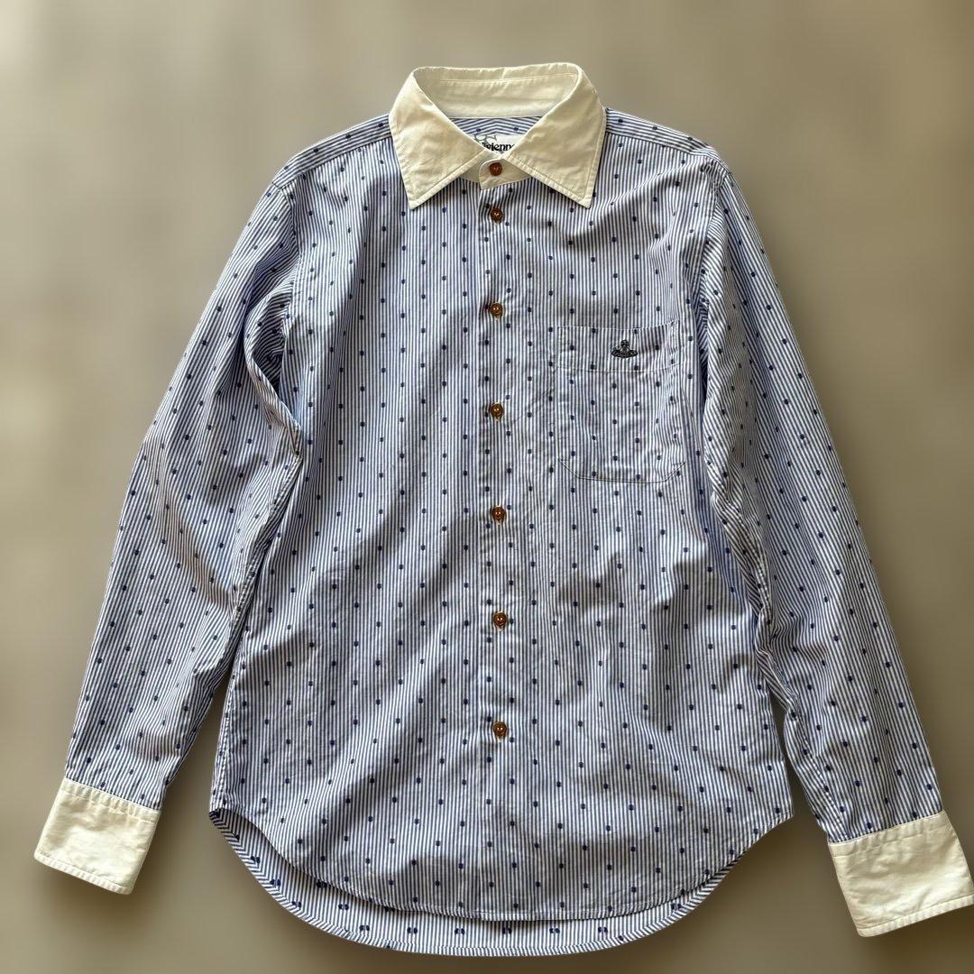 美品【オーブ】ヴィヴィアンウエストウッドマンM ドレスシャツM 水玉　ストライプ