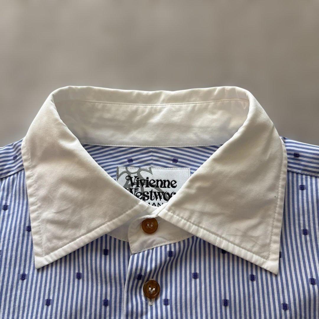美品【オーブ】ヴィヴィアンウエストウッドマンM ドレスシャツM 水玉　ストライプ