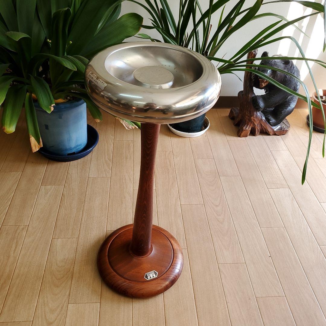 MATSUDA 置き型灰皿 ステンレス 木製昭和レトロスモークスタンド