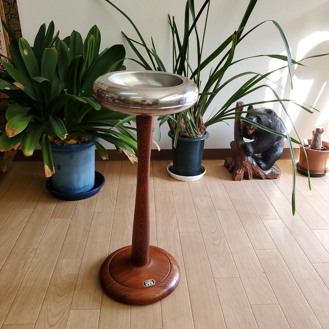 MATSUDA 置き型灰皿 ステンレス 木製昭和レトロスモークスタンド