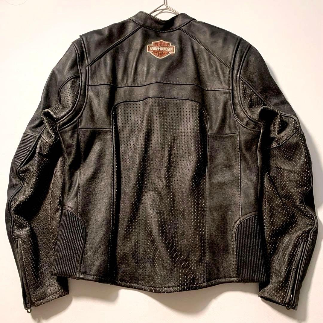 【激渋】ハーレーダビッドソン シングル ライダースジャケット 牛革 パンチング