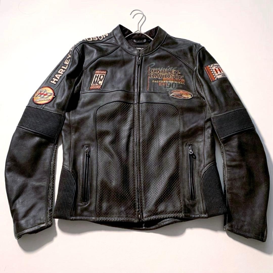 【激渋】ハーレーダビッドソン シングル ライダースジャケット 牛革 パンチング
