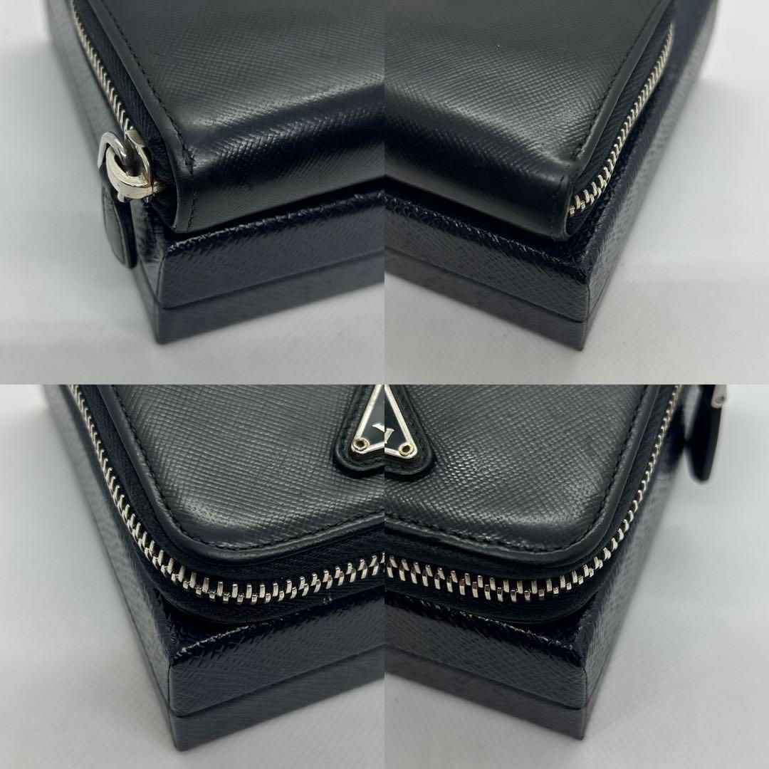 【美品】プラダ コンパクト財布 ケース レザー ラウンドファスナー 黒
