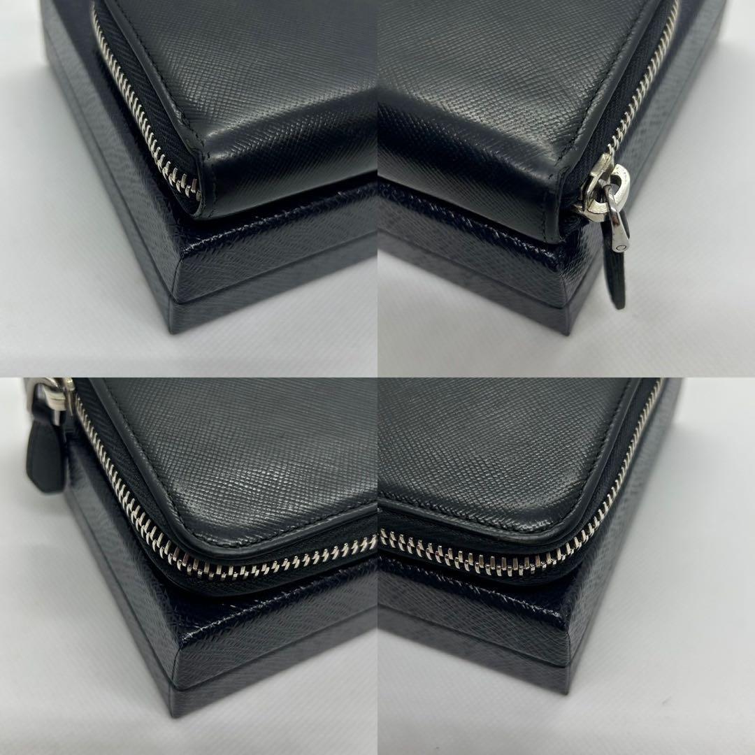 【美品】プラダ コンパクト財布 ケース レザー ラウンドファスナー 黒