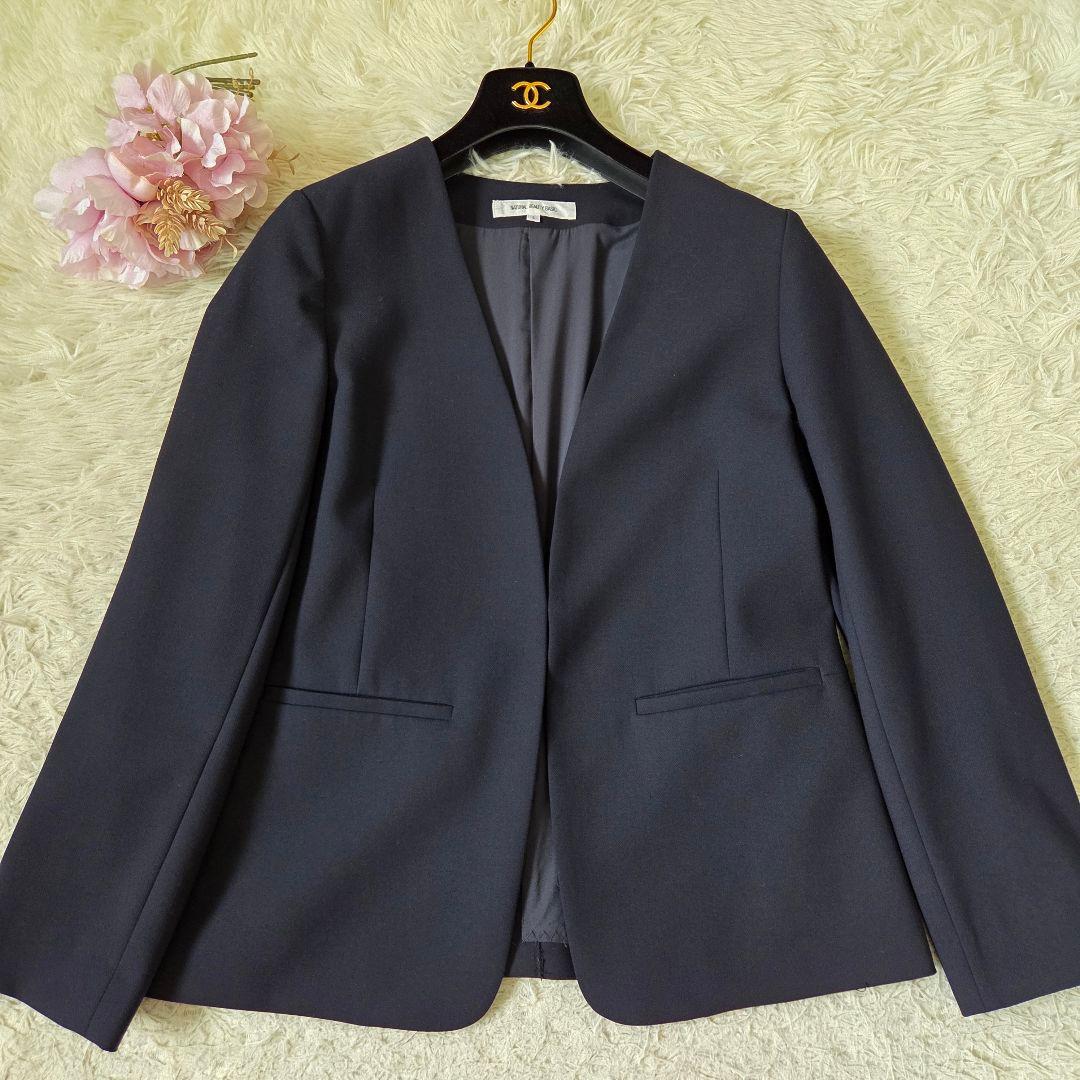 美品 現行タグ NBB ダブルクロス ノーカラー パンツスーツ サイズL 濃紺