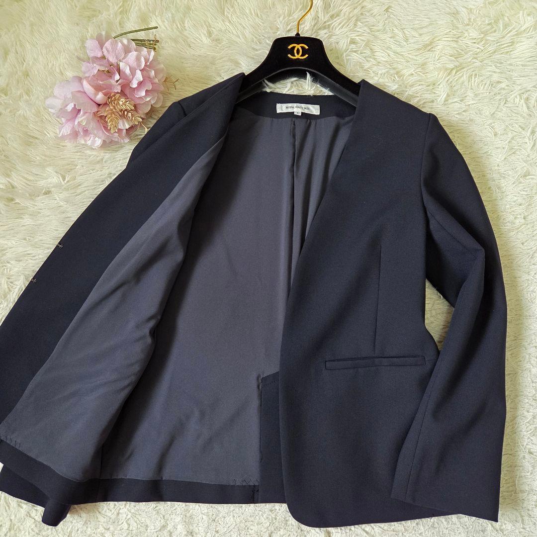 美品 現行タグ NBB ダブルクロス ノーカラー パンツスーツ サイズL 濃紺