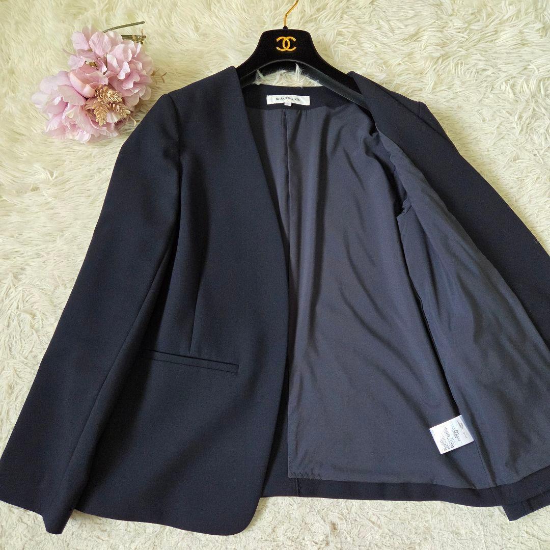 美品 現行タグ NBB ダブルクロス ノーカラー パンツスーツ サイズL 濃紺