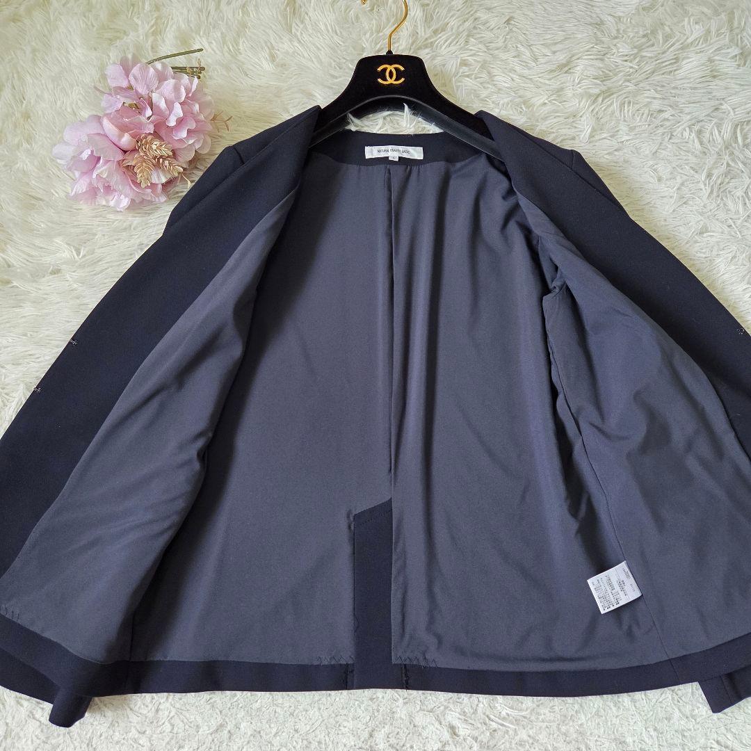 美品 現行タグ NBB ダブルクロス ノーカラー パンツスーツ サイズL 濃紺