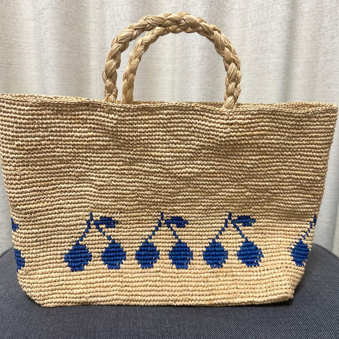 新品タグ付きボンポワン　ラフィアバッグ　ネイビー