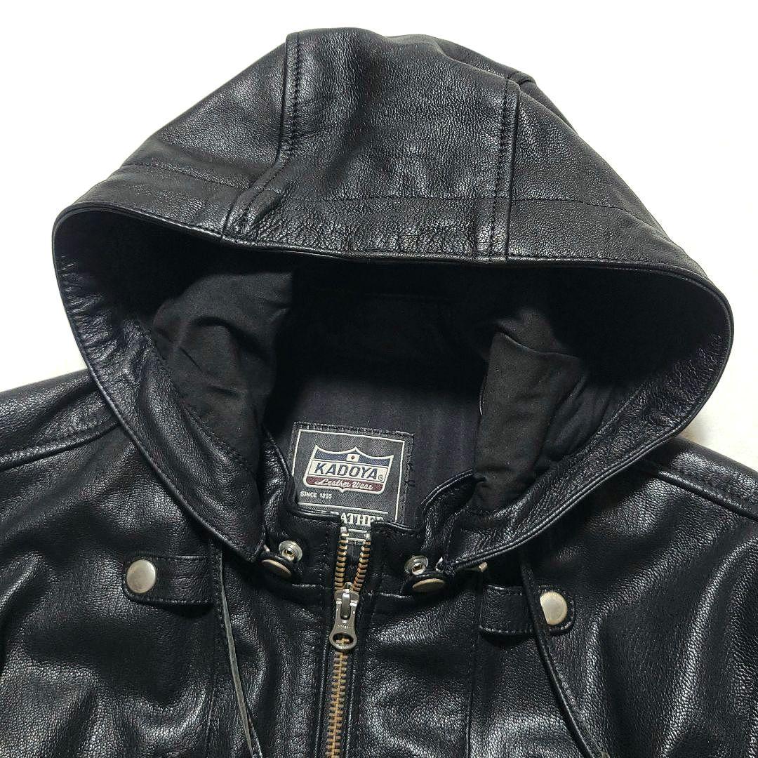 美品 カドヤ　ライダースジャケット EURO CAPP 2WAY レザー フード