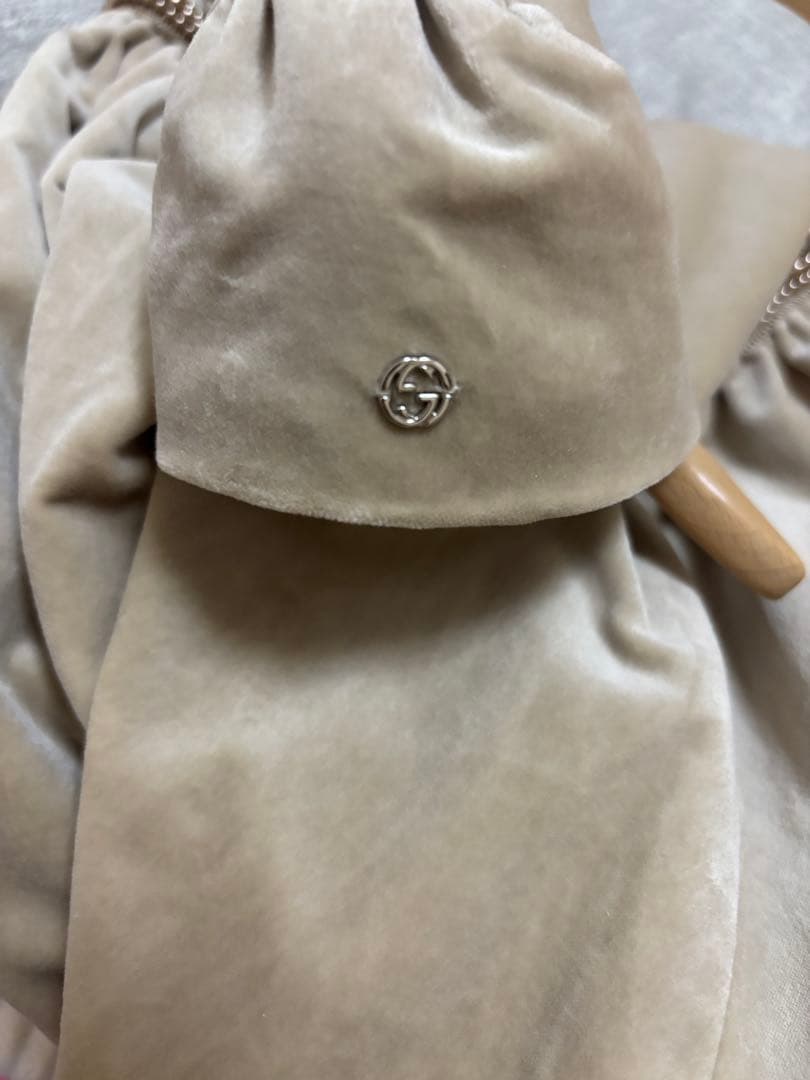 グッチ　ベージュ 半袖 ベロア風ワンピース