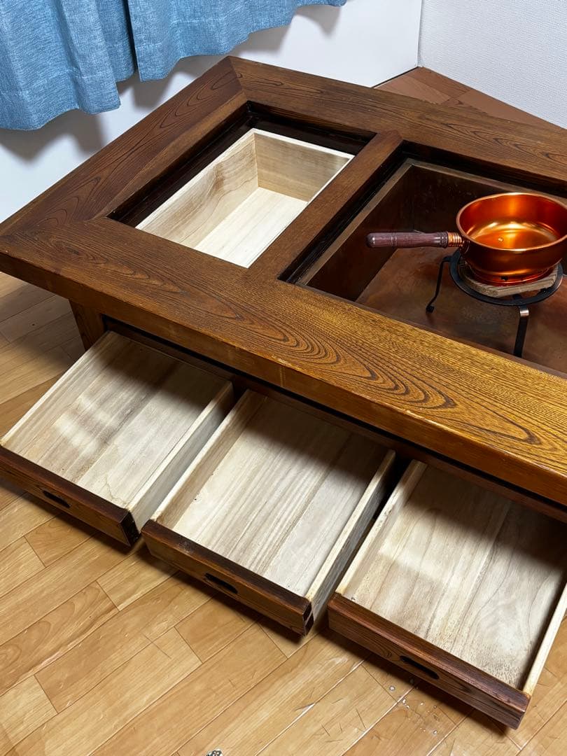 囲炉裏座卓　囲炉裏テーブル　欅材　火鉢　和家具