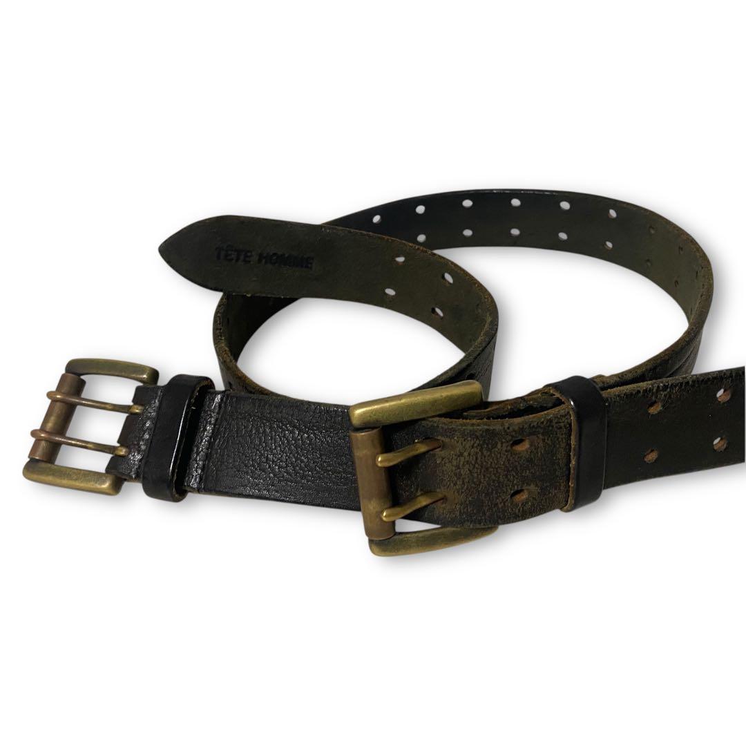 小物 TETE HOMME double buckle leather belt