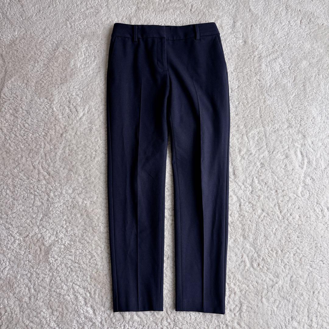 プラステ ノーカラーパンツスーツ ブラッシュドバック S/XS ネイビー