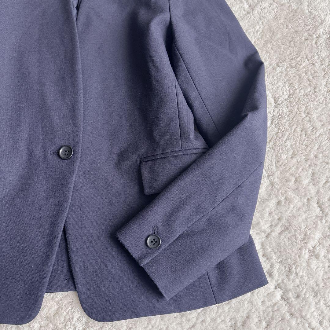 プラステ ノーカラーパンツスーツ ブラッシュドバック S/XS ネイビー