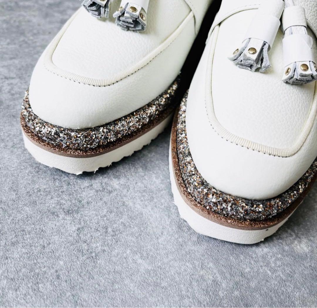 未使用　DIANA 本革タッセルレザー厚底ローファー　グリッター