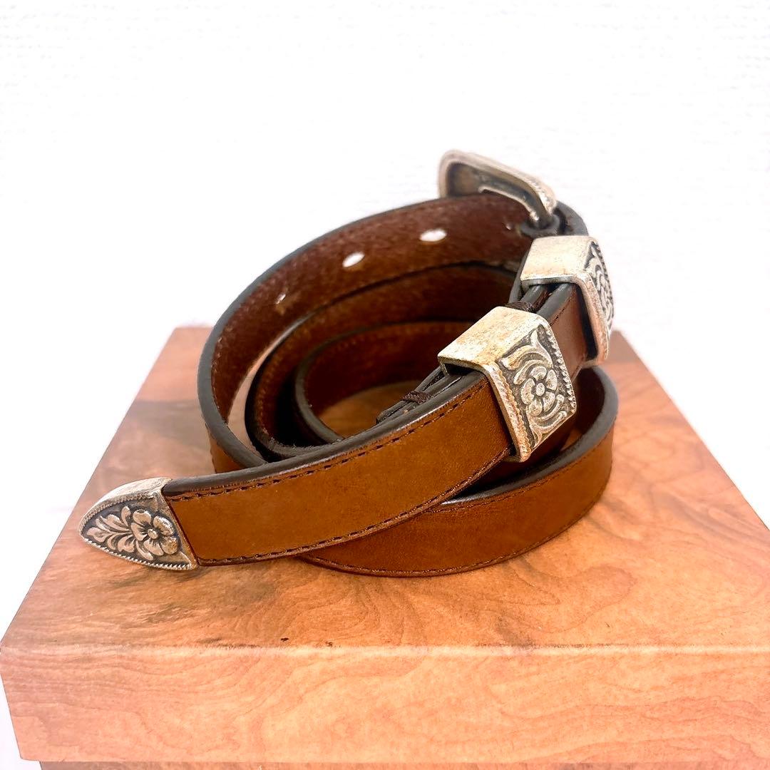 美品 J&M Davidson レザー ベルト ウエスタン バックル シルバー