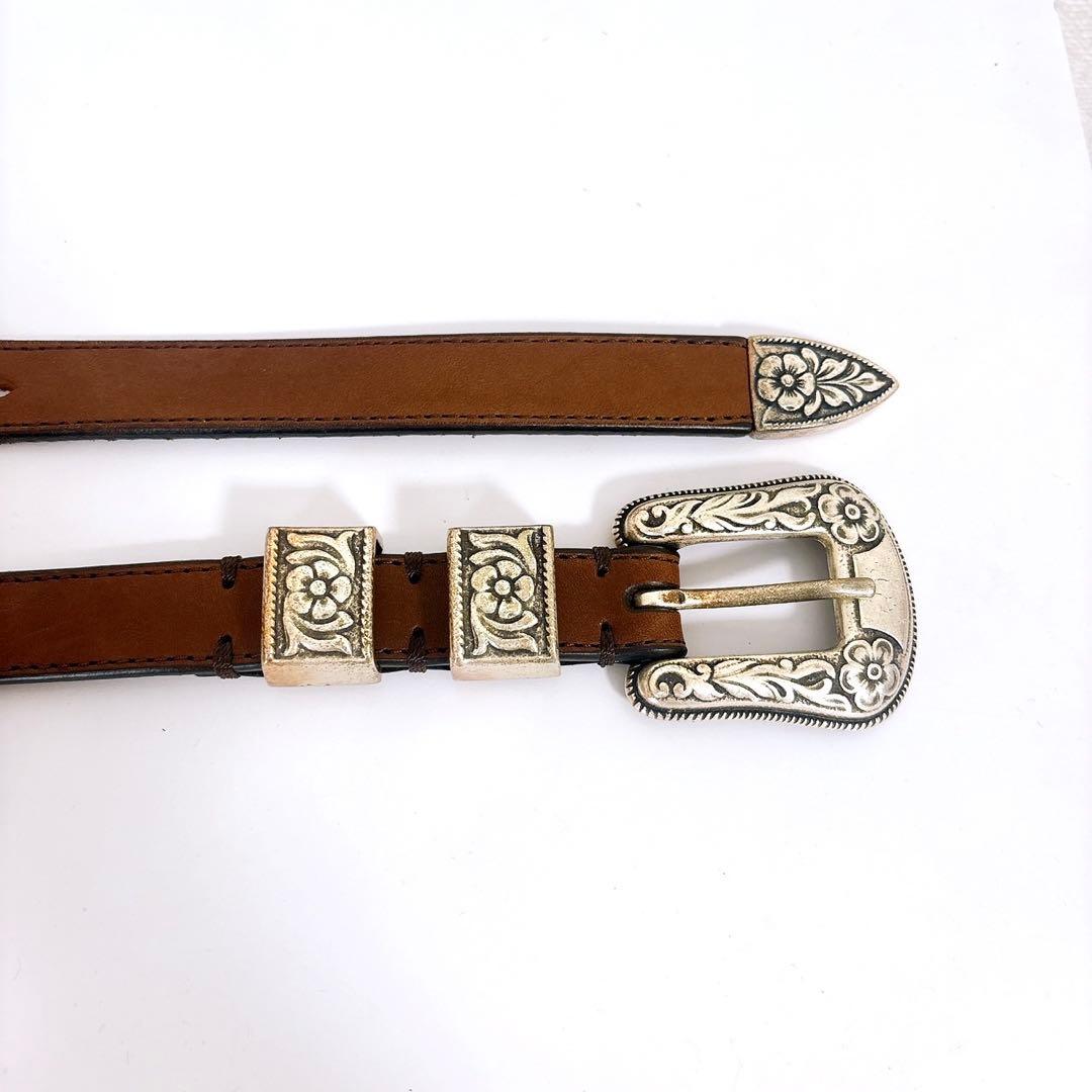 美品 J&M Davidson レザー ベルト ウエスタン バックル シルバー